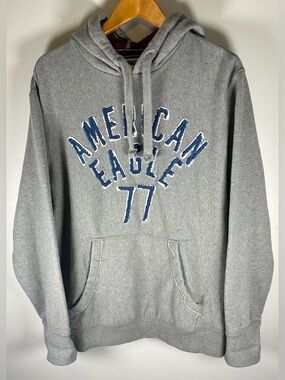 Vintage American Eagle Men’s Hoodie Sweater Size L Eagle Fleece Embroidered Y2K